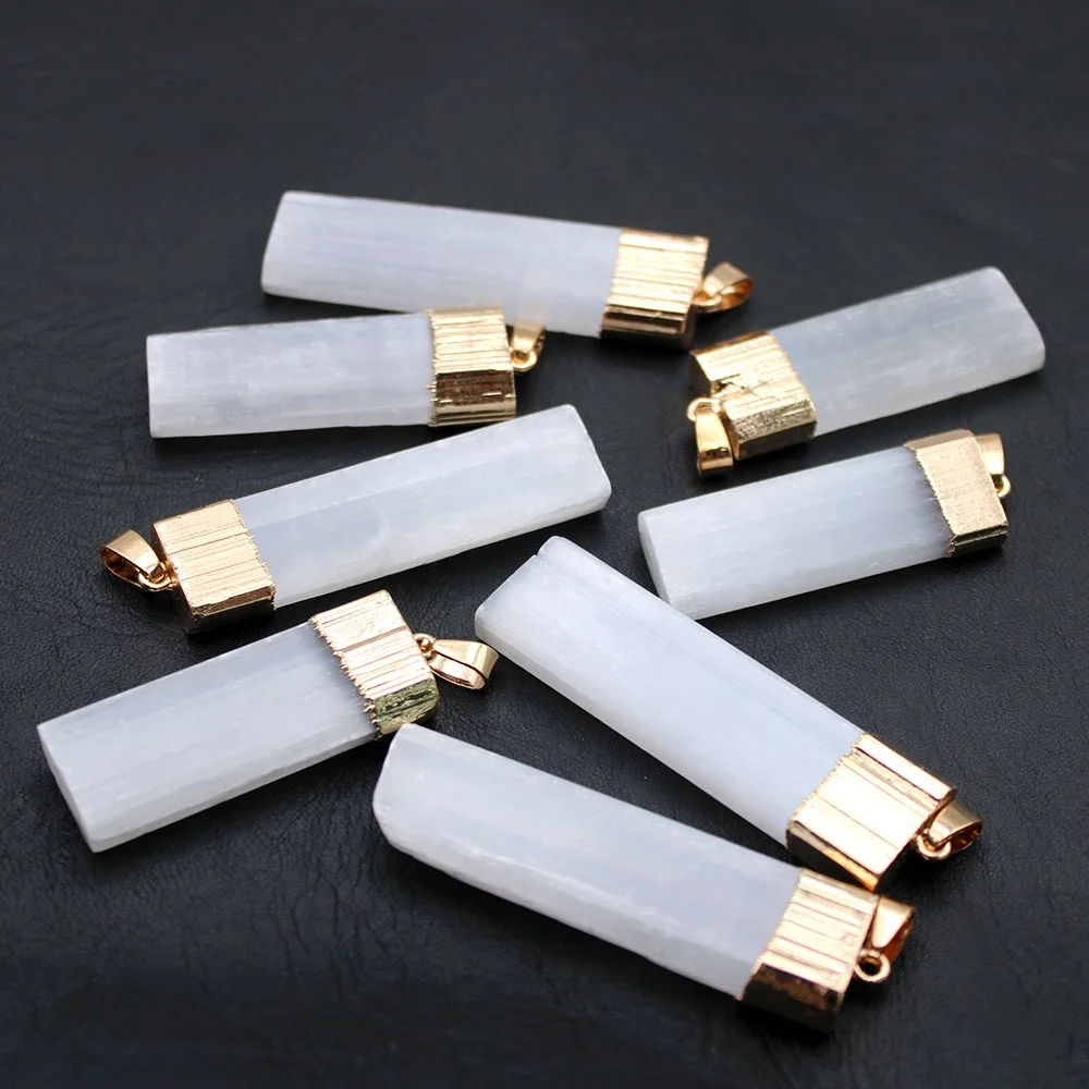 Irregular Natural Rough Gypsum Stone White Selenite Pendant Jewelry for Necklace Making