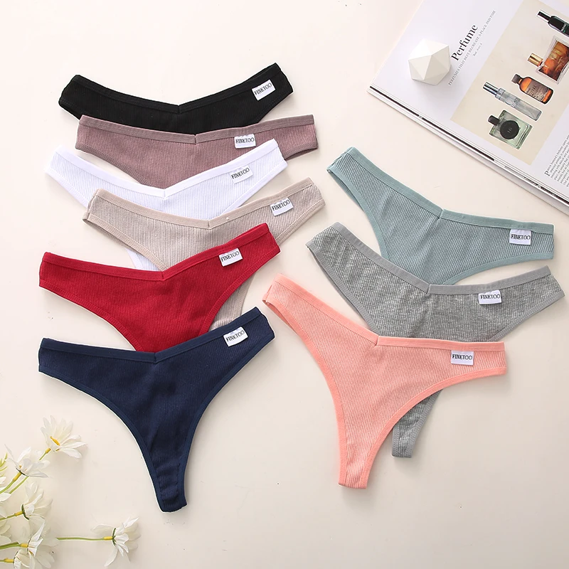 FINETOO 7PCS/Set M-XL Women Cotton Lingerie 9 Solid Colors Panties G-string Sexy V-Waist Thongs Girl Underwear Female Pantys