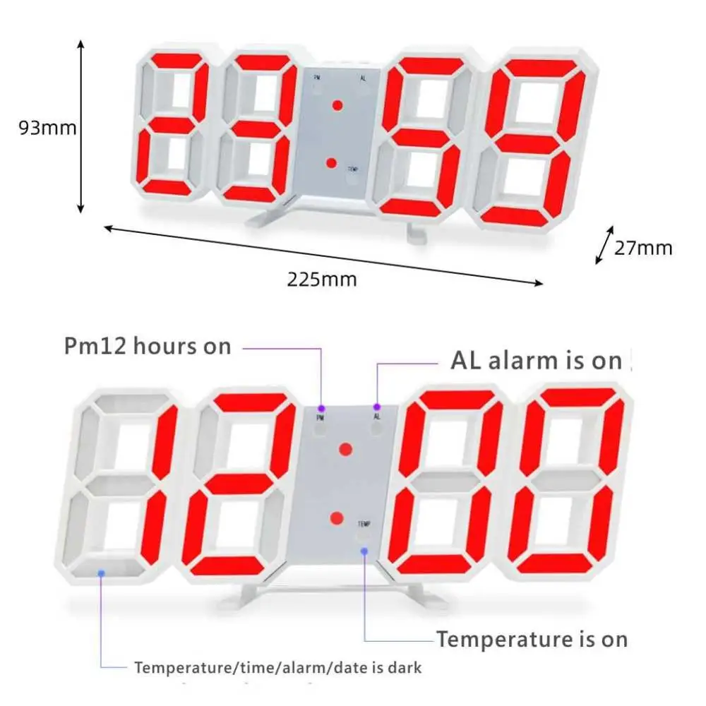 3D LED Wall Clock Digital Clock Alarm Clock Table Clock Bedside Home Room Decoration Electronic Clock With Thermomet Night light