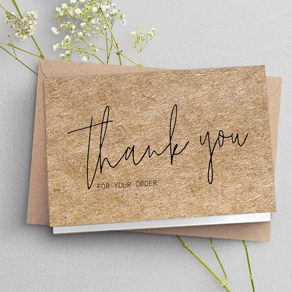 30pcs/bag Kraft Paper Thank You Card Enterprise Store Business Thank You Order Card Wholesale Gift Decoration Card