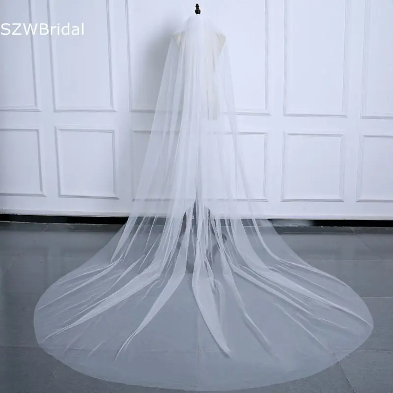 

New Arrival One Layer White Ivory Bridal Veil Schleier In Stock Cut Edge Tulle Cheap Wedding Veils Velos de novia largos