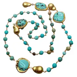 Y·YING Green Turquoises Rosary multi shape sweater Chain Necklace Long Loop Necklace 36