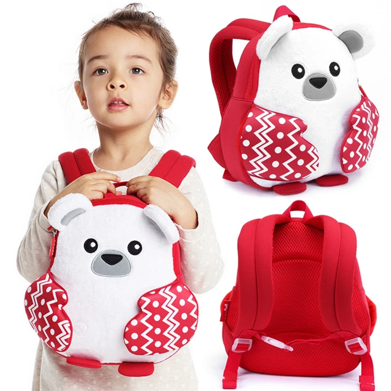 

Cartoon White Bear School Bags for Girls Boys Cute Animals Designer Kindergarten Kids School Backpack with Hand Warmer Gift