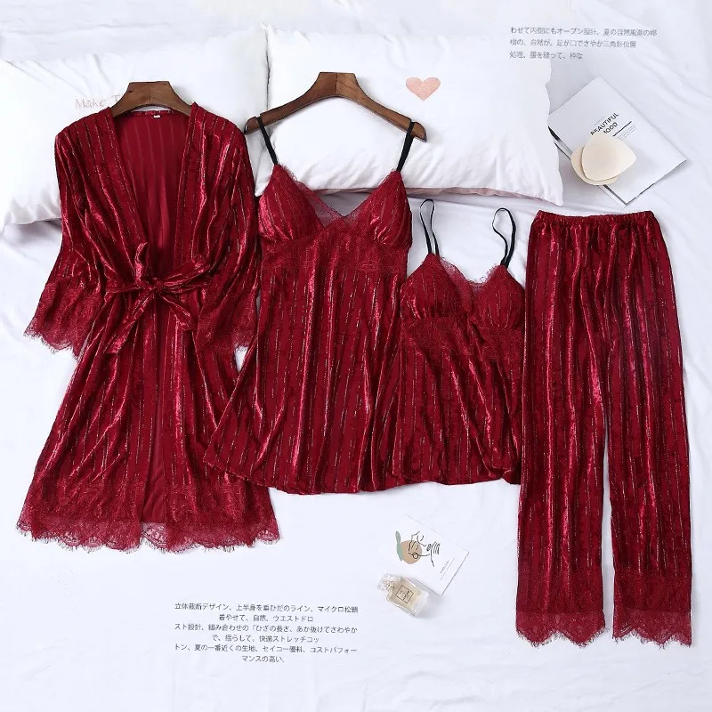 Velvet Robe Set Bride Bridesmaid Wedding Robe Sexy Sleepwear Female Nightgown Home Clothing Soft Gift Nightwear Homewear