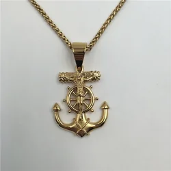 Cross Rudder Anchor Pendant Necklace Gold Color Plated Jewelry Stainless Steel Navigation Religious Necklacejavascript: