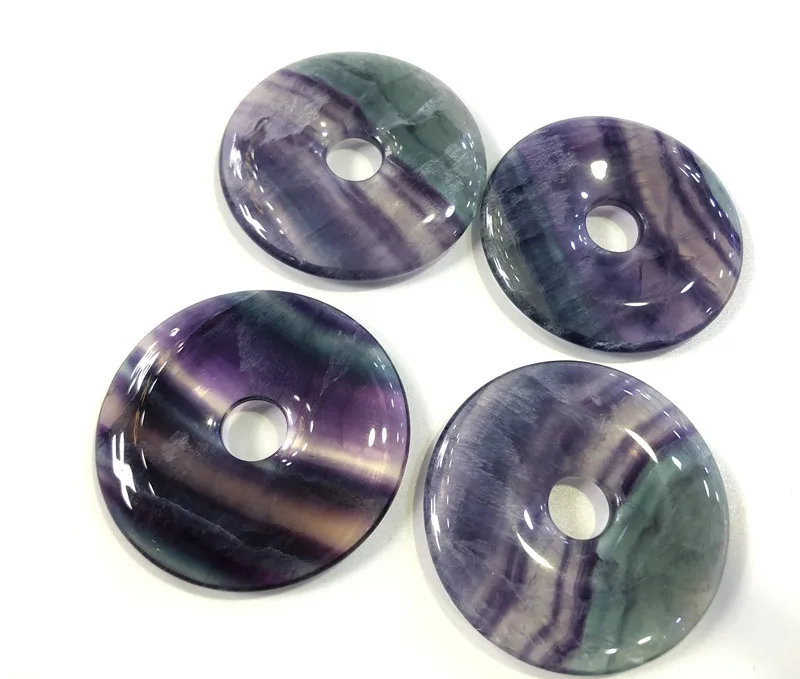 50mm Fluorite Donuts Natural Colorful Stones Big Hole Pendant Necklace Fashion Jewelry 1PC Round Shape