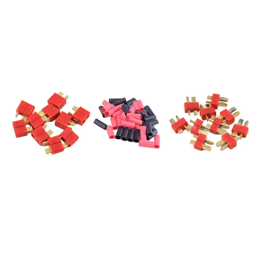 2/5/10 Pairs Red Black Ultra T-Plug Connectors Deans Style Male and Female with  heat Shrink Tubing For RC charger LiPo Battery