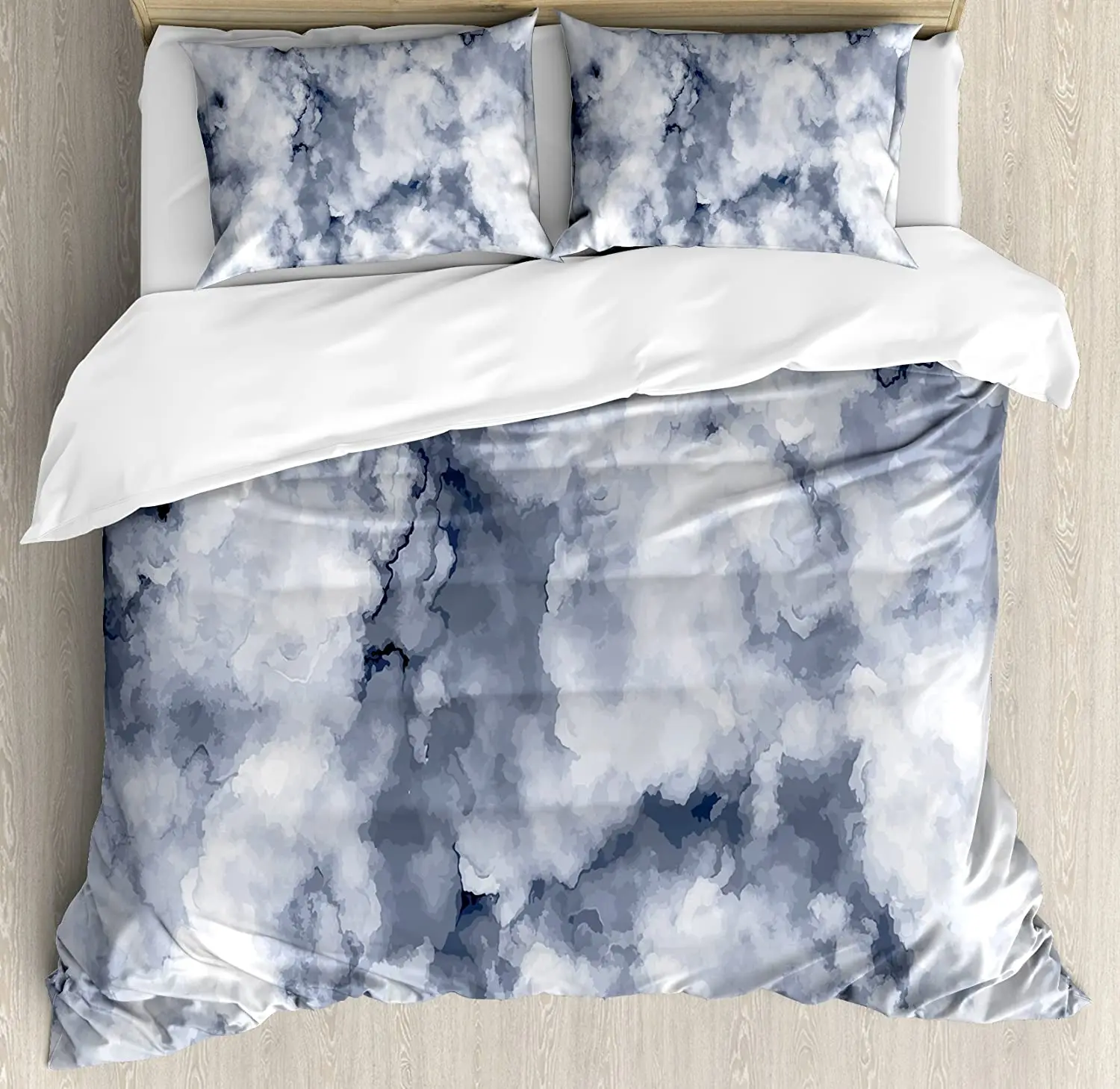 

Marble Duvet Cover Set Cloudy Stone Pattern Foggy Effects Abstract Display 3 Piece Bedding Set Grey Blue