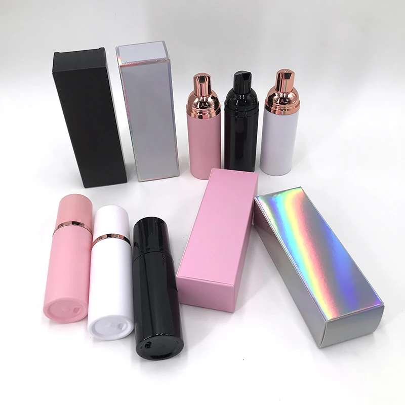 Custom Print Logo Paper Box for Eyelash Extension Shampoo Lash Cleaning Foam Holographic Pink Packaging Boxes