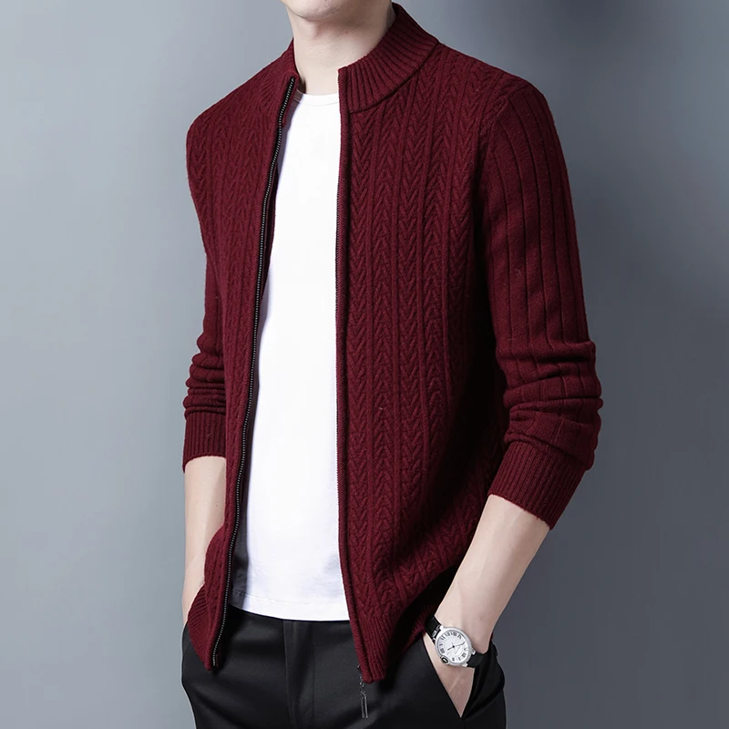 

Men's Pure 100% Wool Cardigan Autumn and Winter Cashmere Zipper Coat Male Casual Pure Wool Knitwear Zipper Up Sweater Jackets