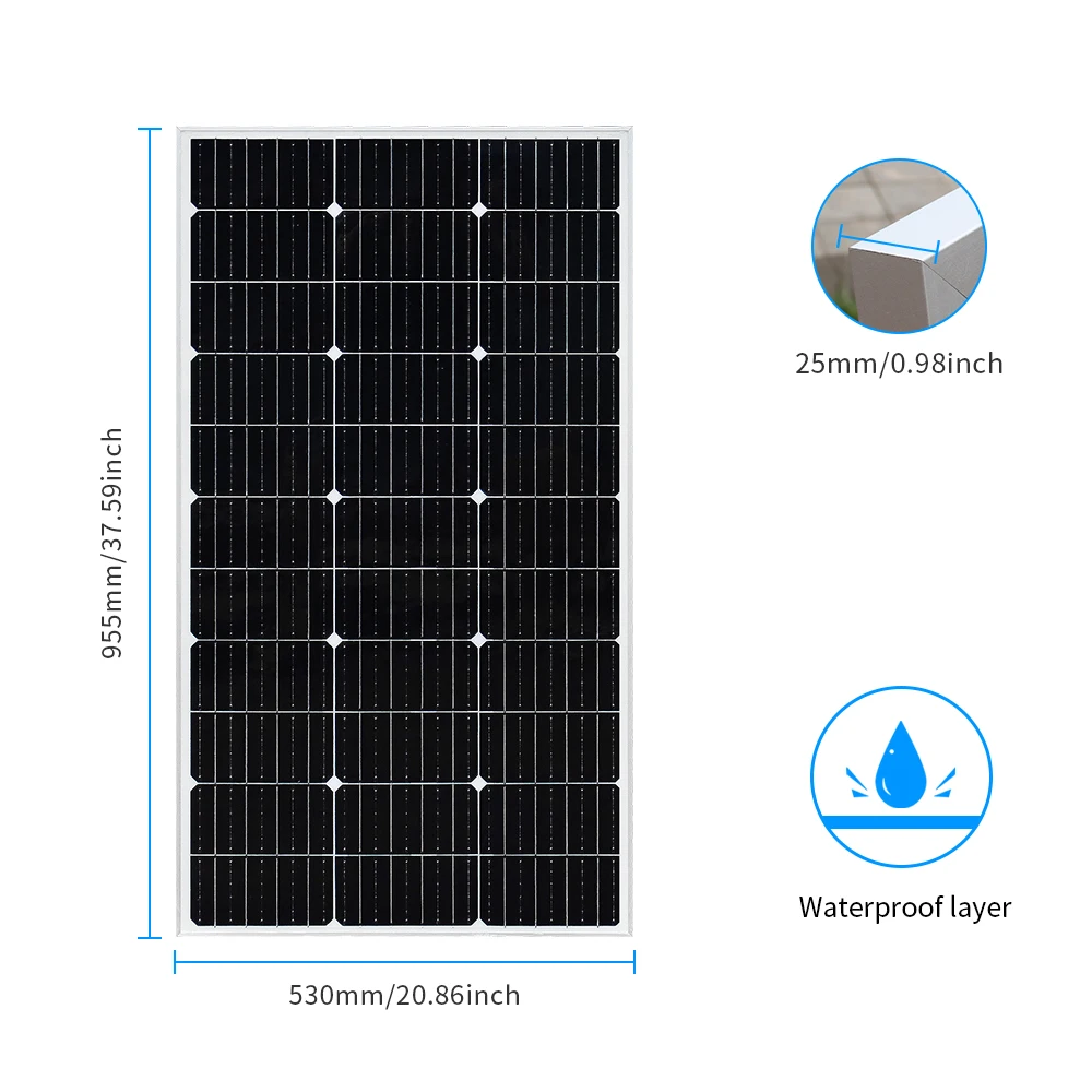 100W 12V PET Solar Panel Kit Aluminum Frame Waterproof 18V 100 W PV Module Monocrystalline Cell For Home Roof RV Off Grid System