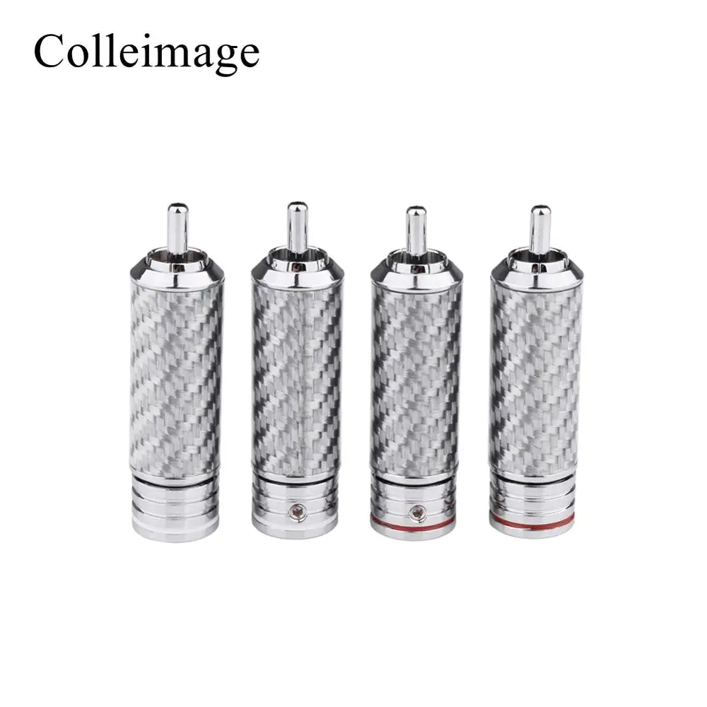 Colleimage Hifi 4pcs RCA Rhodium plated Carbon Fiber Plug 8mm Cable Phono Copper Connector HiFi audio RCA plug Connector
