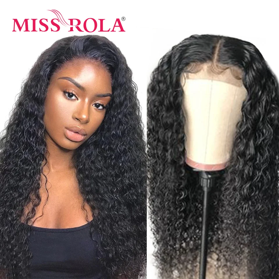 Miss Rola-peruca de cabelo humano peruano, peruca encaracolada Kinky, peruca pré arrancada com cabelo do bebê, fechamento de renda 13x4, densidade 180%, 4x4