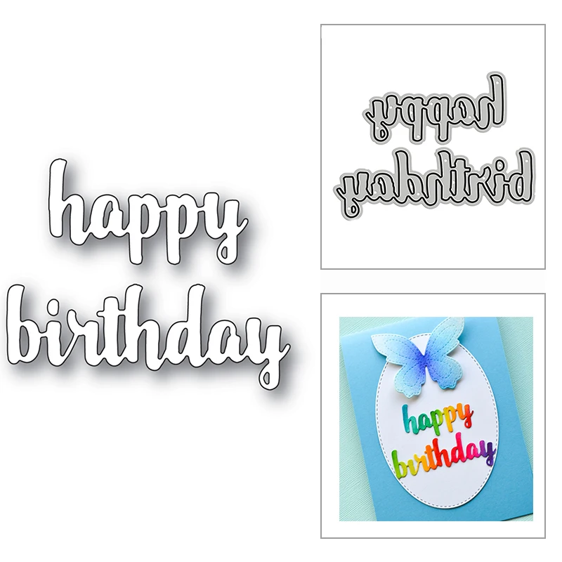 2022 New Arrival Metal Happy Birthday Phrase Word Letter Cutting Dies for Scrapbooking Greeting Card Making Stencils Paper Craft