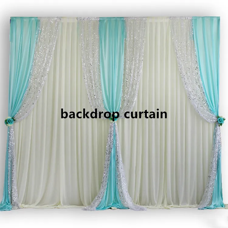 White Curtain Tiffany Blue Ice Silk Drape Sliver Sequin Drapeery Backdrop Wedding Party Curtain Decoration