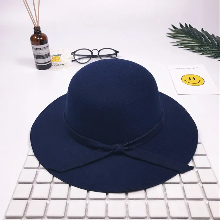 Retro Wind Children\'s Adjustable Big Hat Girls\' Solid Bow Beach Sun Round Hat Outdoor Caps 5 Colors