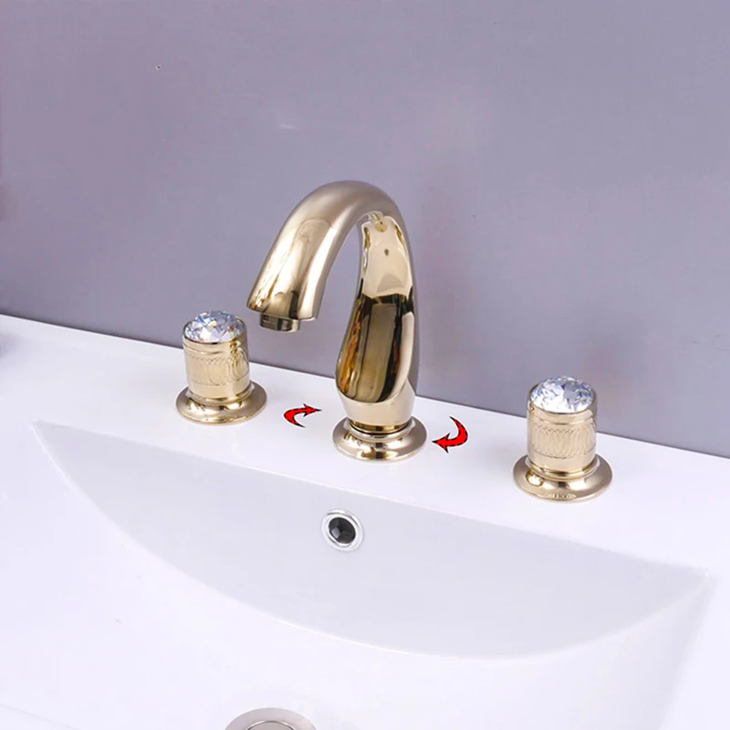 Basin Faucets Bathroom Sink Faucet Brass Gold Paint 3 Holes Double Handle Luxury Bathbasin Bathtub Taps Hot and Cold Mixer Water