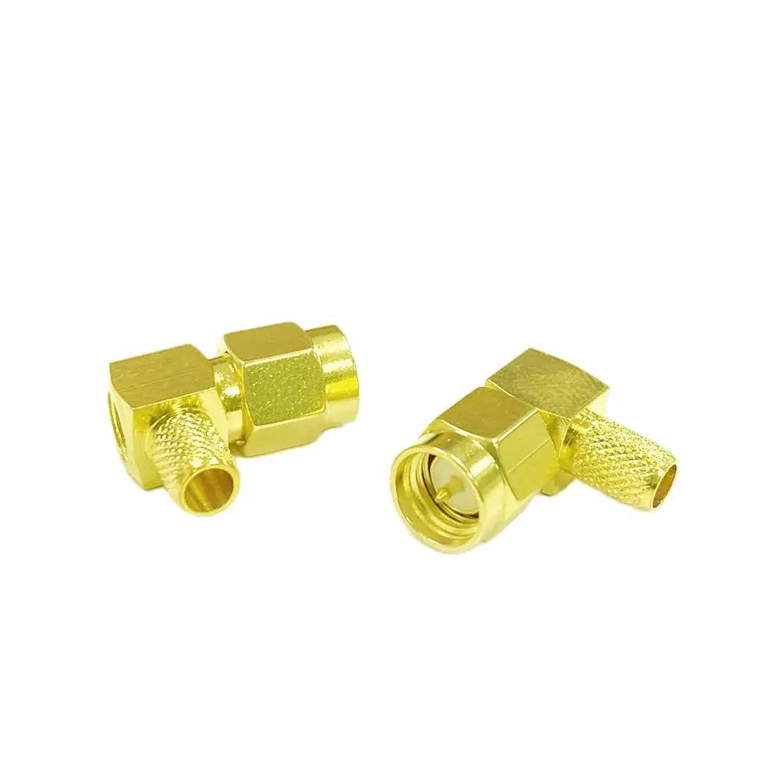 Conector SMA para Cable chapado en oro, conector macho de ángulo recto de cobre coaxial para RG58, RG142, RG400, LMR195, 1 ud.