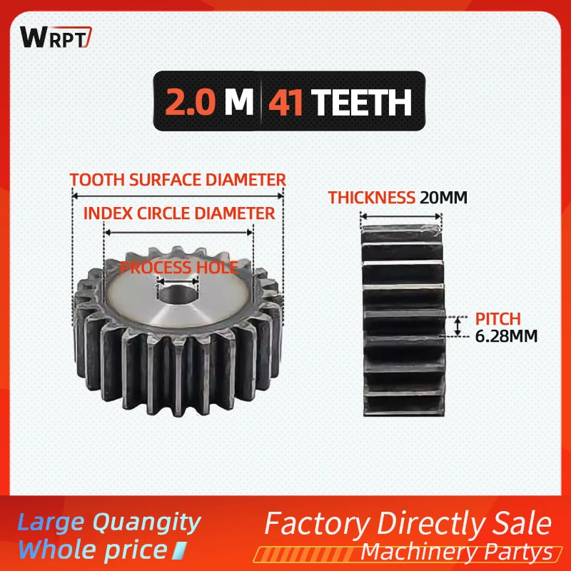 

2M41Teeth 2mod Gear Pinion Blank Hole Spur Gear Precision Machinery Industry 45 Steel Gear Pinion Frequency Harden