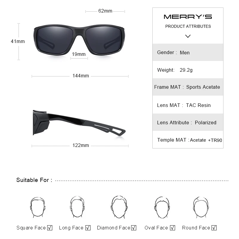 MERRYS DESIGN Men Polarized Outdoor Sports Sunglasses Male Goggles Glasses For Driving Fishing UV400 S9030