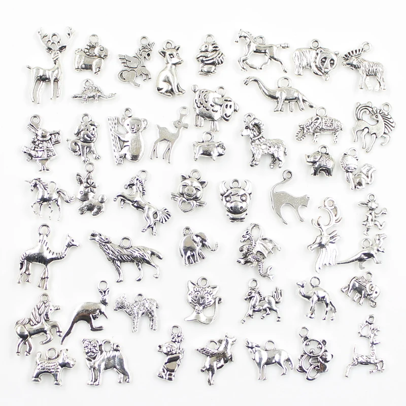 30pcs Charms Beer Dog Bull Wolf Pig Cat Sheep Deer Unicorn Antique Silver Color Mixed DIY Pendants Tibetan Findings Jewelry