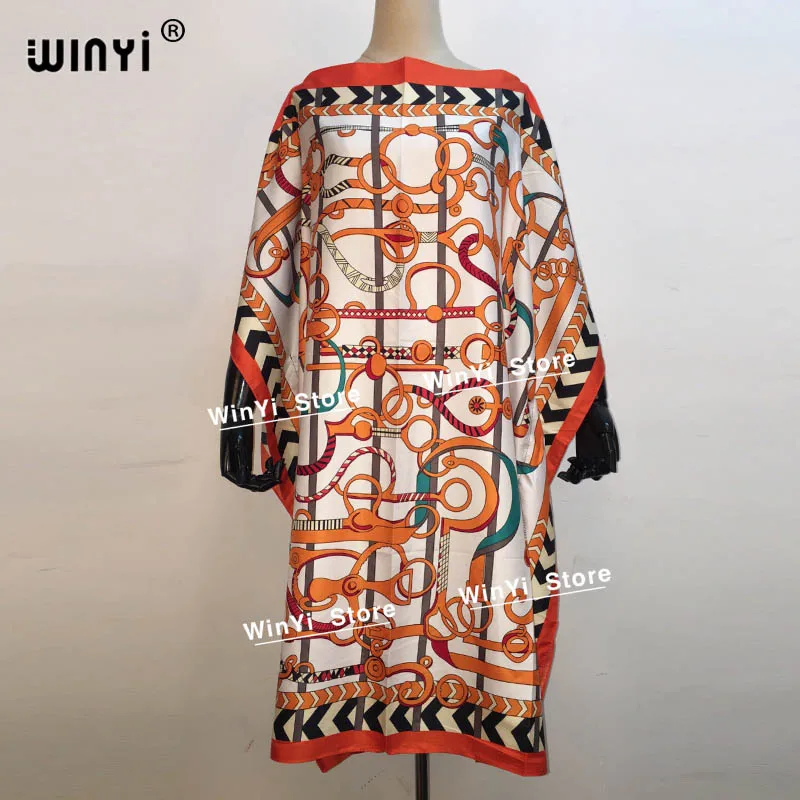 WINYI wydrukowano dla kobiet 2021 Fashion Design luźna sukienka Batwing Maxi długa Femme Vestidos lato jesień Party elegancka sukienka