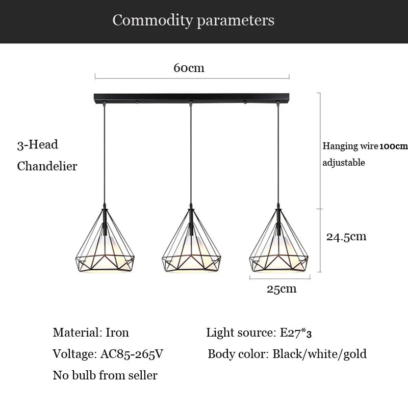 Nordic 3 Heads Long Bar Lighting Chandelier Restaurant Dining Room Lighting Barber Shop Table Hanging Lamp E27 Droplight