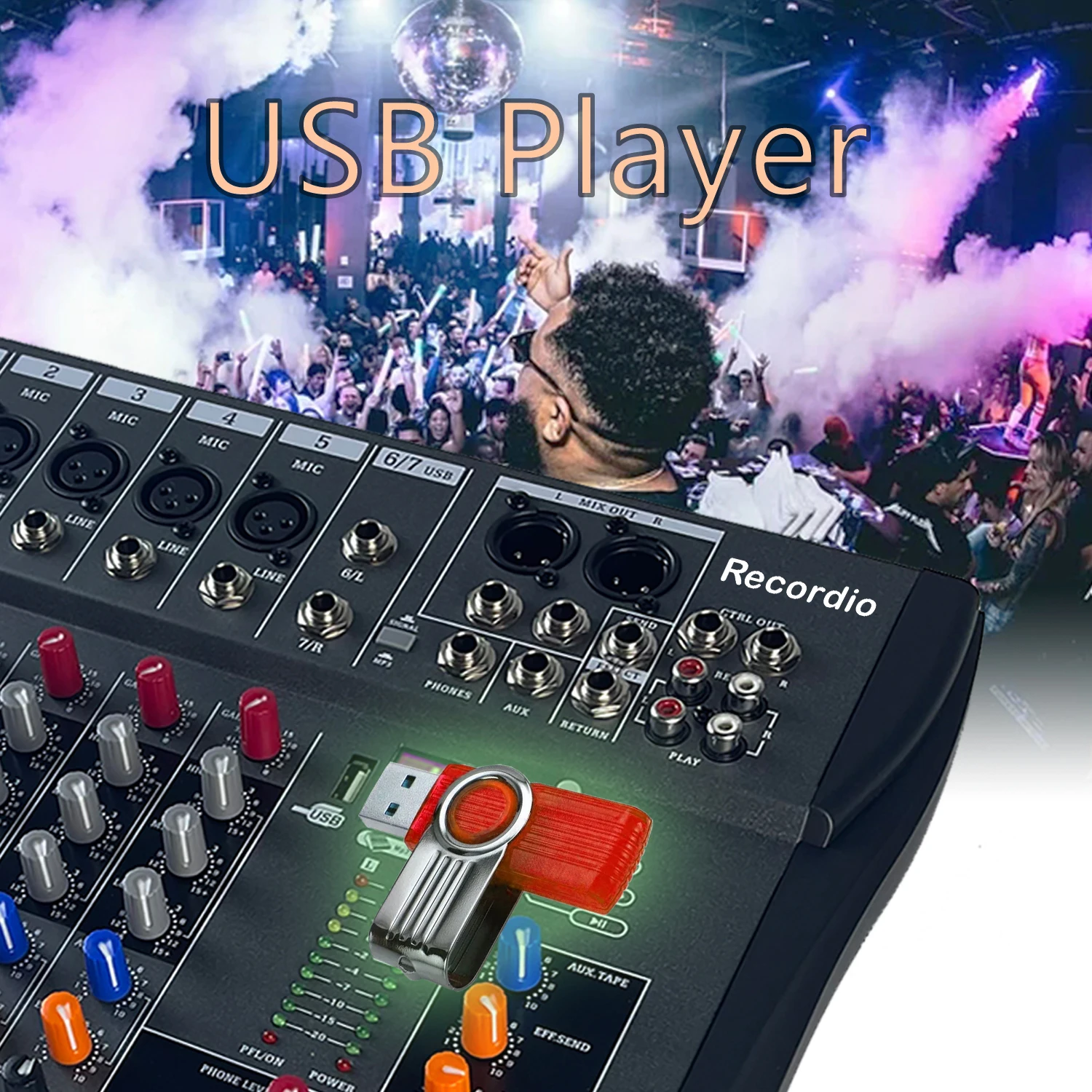 GAX-CT6 ขายร้อน professional 6 Channel audio คอนโซลผสมเสียง Blueteeth พร้อม Power Amplifier Mixer