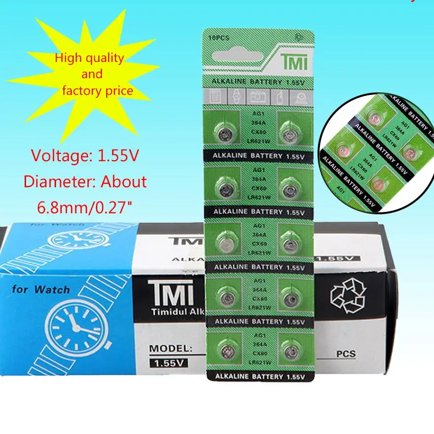 10 Uds pilas para reloj AG1 1,55 V 364 SR621SW LR621 621 LR60 CX60 alcalina de botón pila de moneda baterías