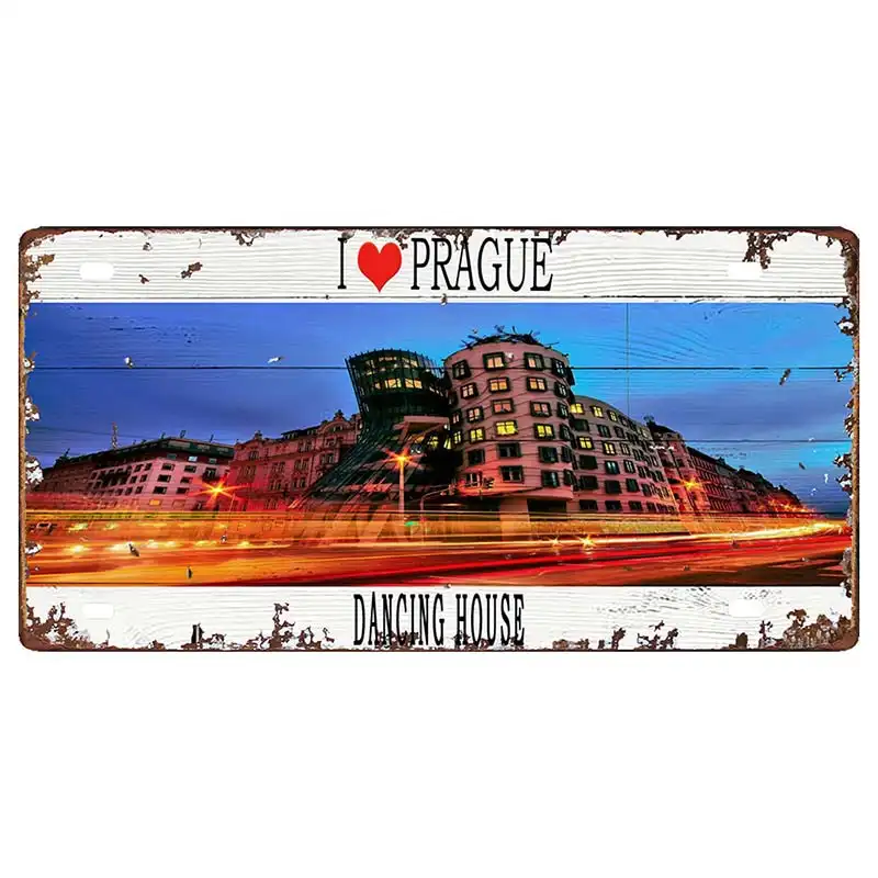 Prague Travel City Car Lisence Vintage Poster Souvenir Metal Sign Retro Plaque For Wall Shop Bar Home Decor 30X15CM  DC-0958A - Image 3