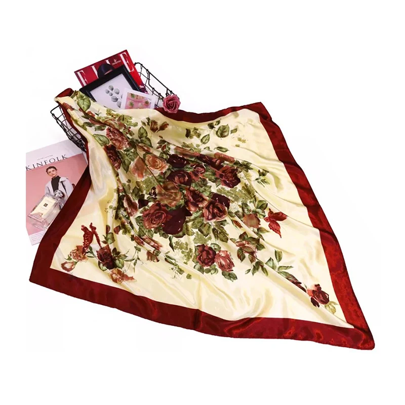 Women Square Scarfs Neckerchief Bandana Foulard Satin Polyester Beauty Gift Hijab