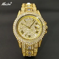 MISSFOX-reloj de cuarzo de acero inoxidable para hombre, cronógrafo de lujo con diamantes de Hip Hop, indicador de semana, fecha automática, novedad de 2021