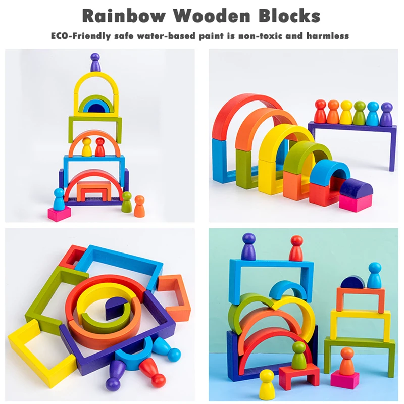 Wooden Rainbow Arched Building Blocks Montessori Educational Toys Stacking Balance Sorting Game Early Education Children ToysNew