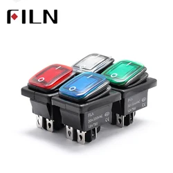FILN Kcd4 Heavy Duty Four Foot Waterproof on Off Sliver Contact Point Copper Pin Green Red Led Lamp 220v 30A Rocker Switch