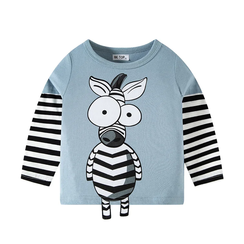 TUONXYE Boys t-shirty dziecięce Cartoon Cute Animal Pattern koszule w paski Casual wycięcie pod szyją na ubrania z długim rękawem 2-9