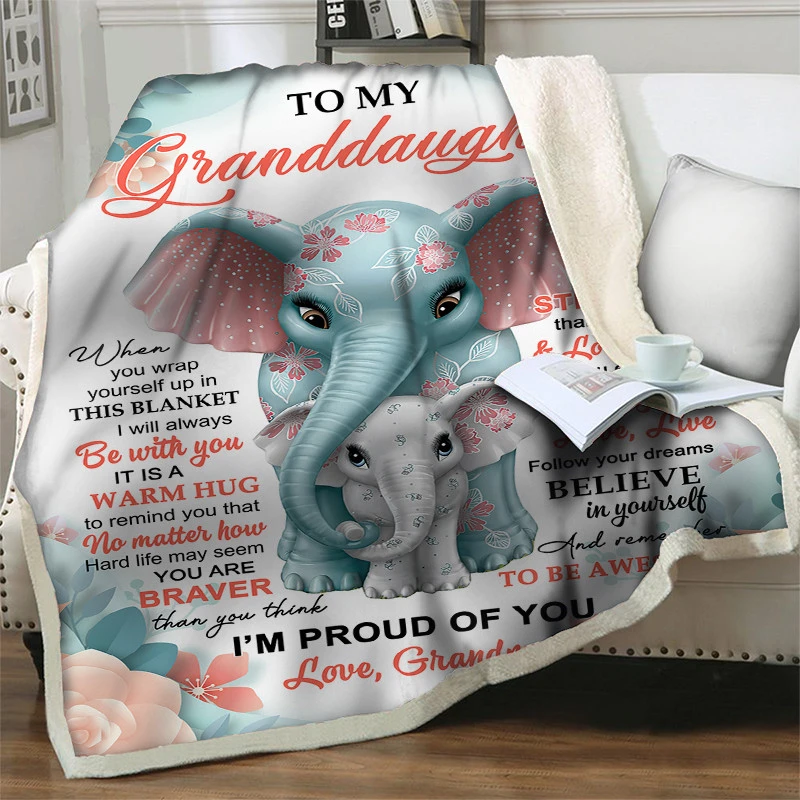 

Cute Elephant 3D Blankets Birthday Gifts Letter To My Granddaughter Warm Soft Flannel Blanket Picnic Travel Quilts Home textiles