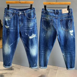 New High Quality Fashion Streetwear Men Jeans Motorcycle Hip Hop Ripped Hole Slim Retro Comfortable Male Denim Pants