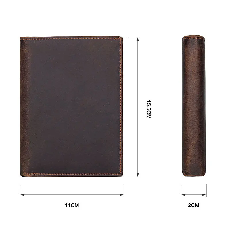 Crazy Horse Leather Passport Cover Men Women Genuine Leather Travel Passport Holder Case Card ID Holders Mans Long Wallets Black