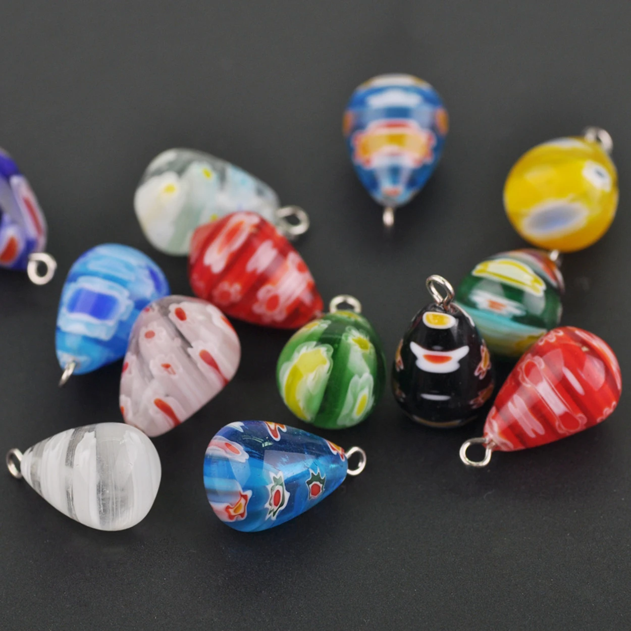 10pcs Mixed 15x12mm Teardrop Millefiori Glass Loose Pendants Lot For DIY Necklace Jewelry Making Findings
