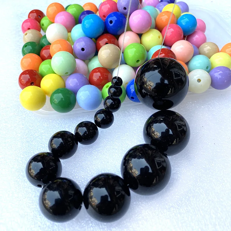 39 Colors Acrylic Solid Beads Chunky Round Plastic Jewely Necklace Gumball Beading Material 6mm 10mm 12mm 14mm 16mm 20mm 25mm