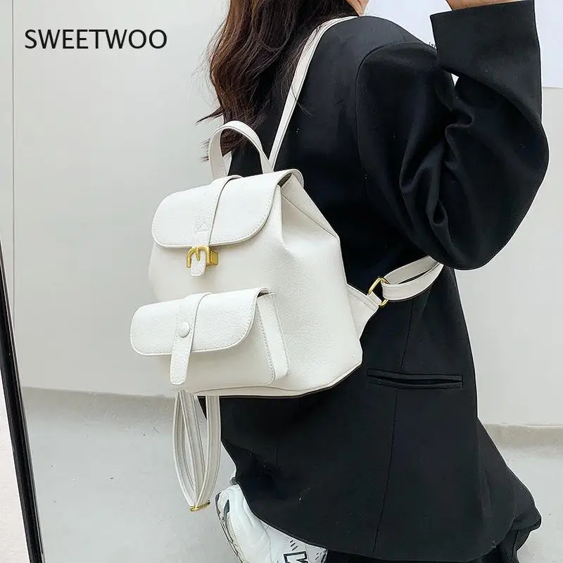 Women's Leather Backpack French Shoulder Bag Fashion Female School Bag Girl High Quality Fashion Multipurpose Backpack