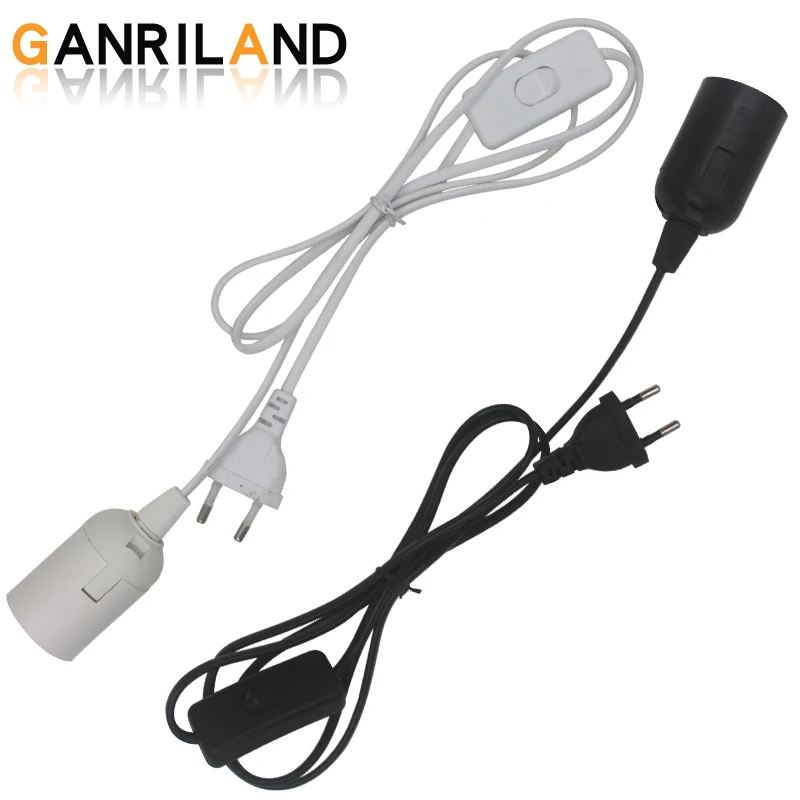 GANRILAND 1.8M Power Cord Cable Lamp Base EU Plug With Switch Wire For Pendant LED Bulb E27 Hanglamp Suspension Socket Holder