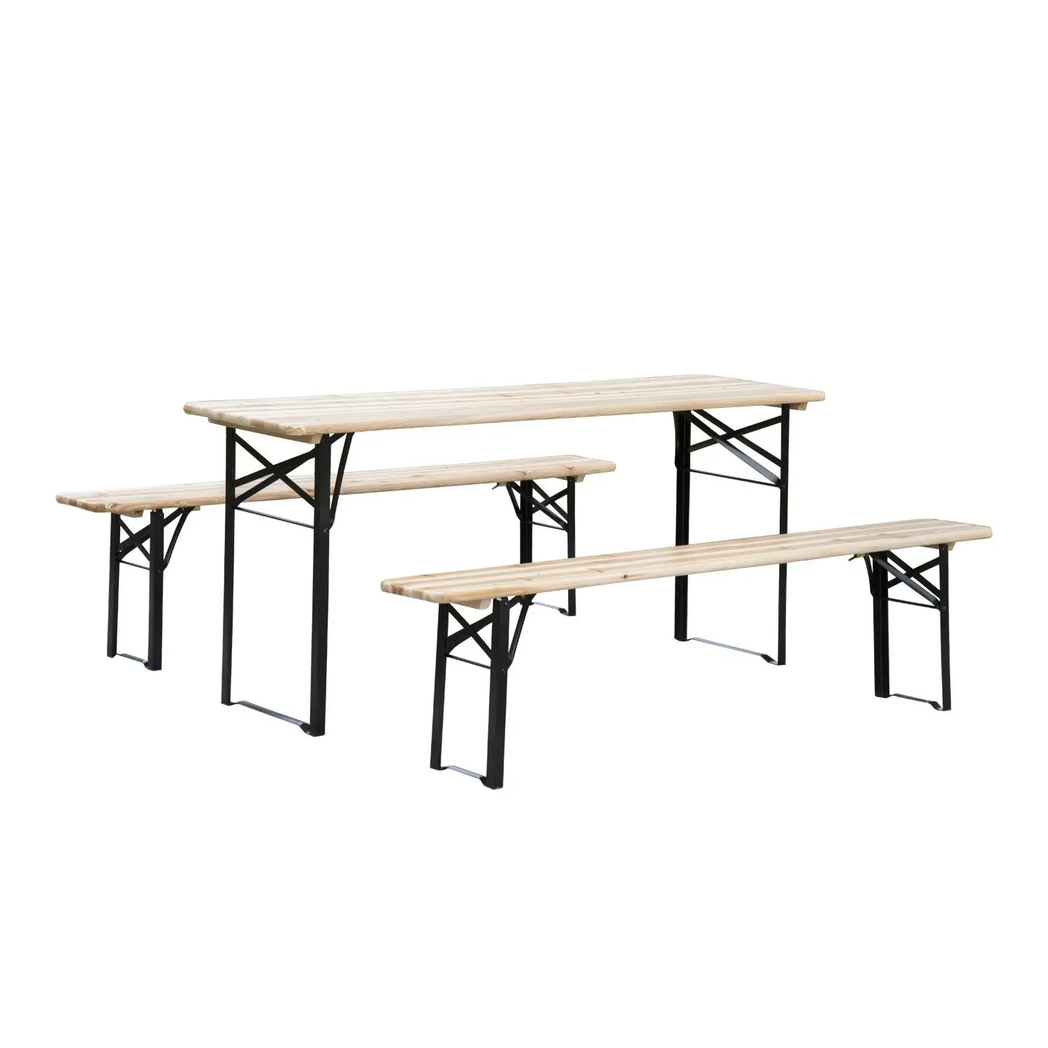 Outsunny black natural wood steel wood picnic furniture set