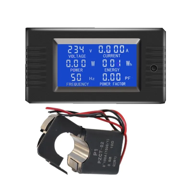 AC 6in1 220V 80V~260V 100A Single Phase Digital Ampermeter Power Energy Voltmeter Ammeter Volt Watt Kwh Factor Meter Split CT