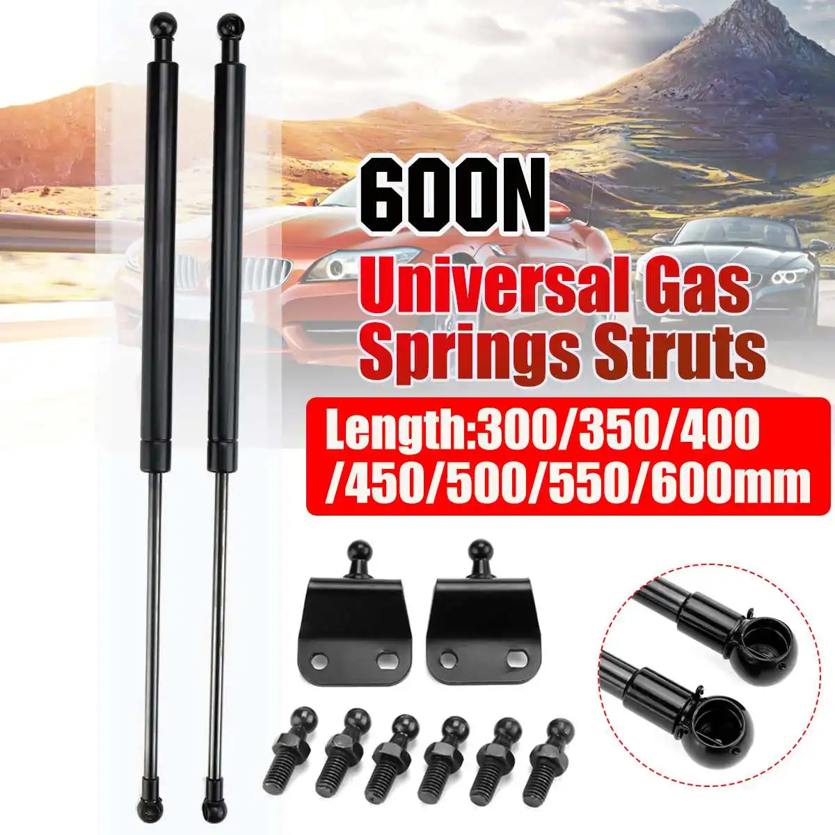 2pcs 600N 300/350/400/450/500/600mm Gas Strut Bars Gas Spring Support Boot Bonnet Car Caravans Doors Windows Hatches Boat Bus