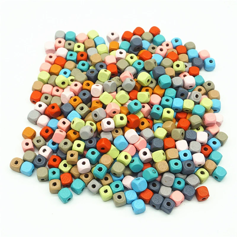 200pcs Makron Color 10mm Square Wooden Beads Water-borne Safety Painted Wood Beads Children's Diy Educational Toy Accessories