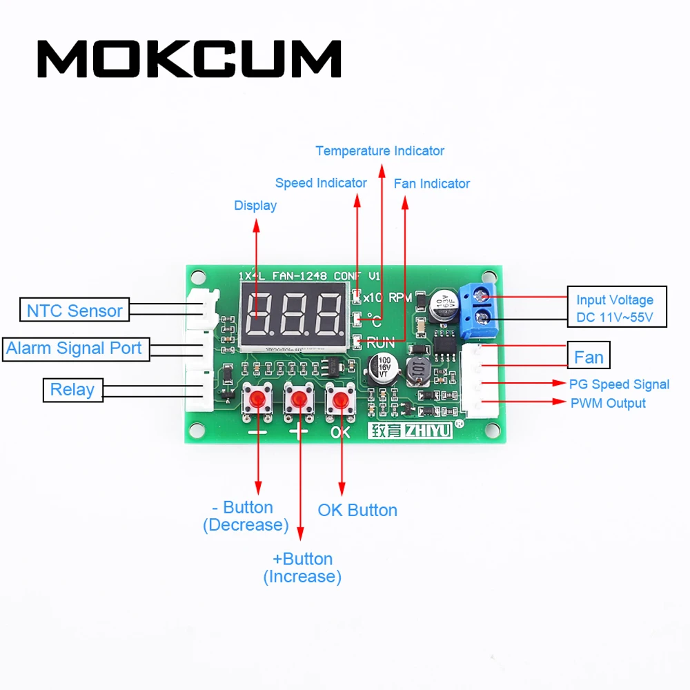 

DC 12V 24V 48V PWM 4-Wire Fan Temperature Controller Speed Governor Display Module for PC Fan/Alarm