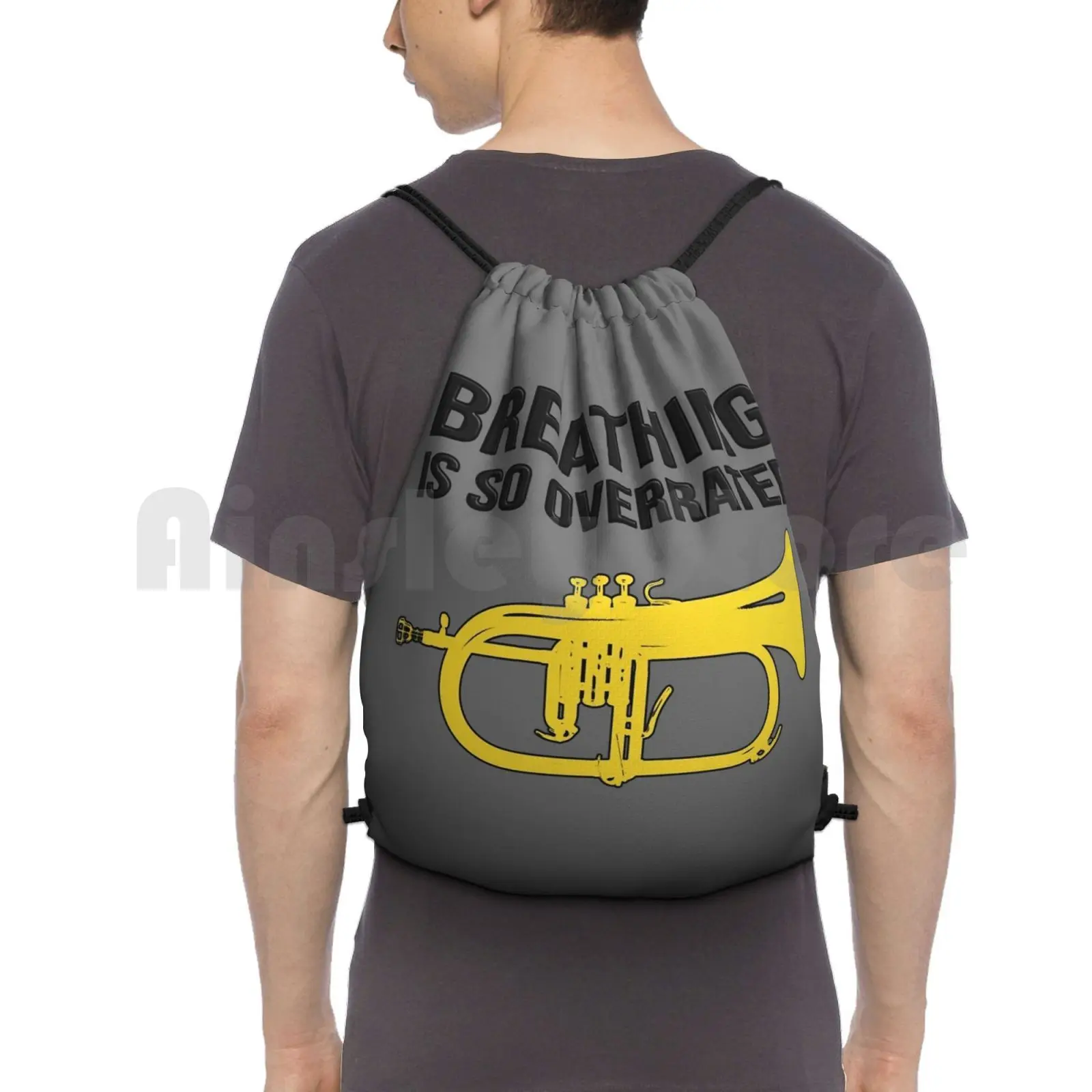 Flugelhorn-Breathing Is So Overrated-Marching Band , Concert Band Backpack Drawstring Bag Riding Climbing Gym Bag Flugelhorn