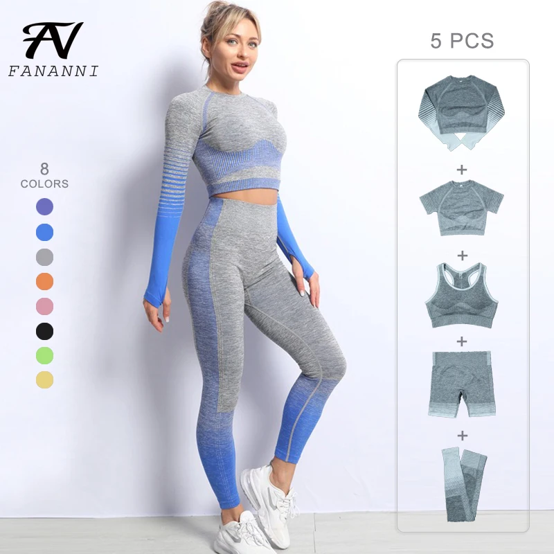 

2/3/5 PCS Women Yoga Set Home Sportswear 2021 New Knitted Hip-Lifting Stretch Tracksuit Leggings For Fitness Suit