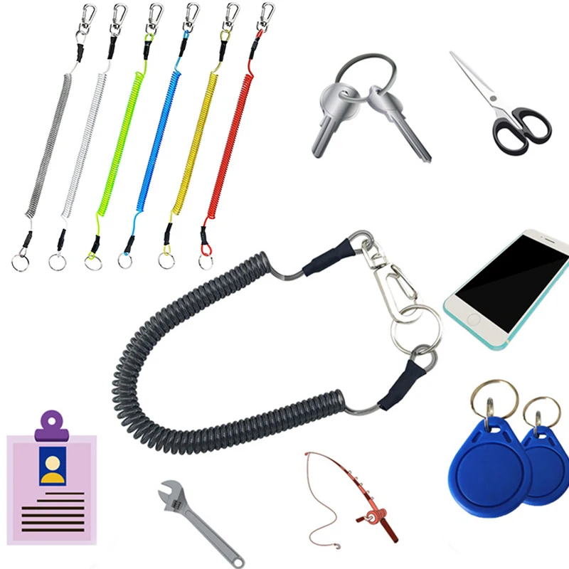 New Spiral Stretch Keychain Elastic Spring Rope Key Ring Metal Carabiner For Outdoor Anti-lost Phone Spring Key Cord Clasp Hook